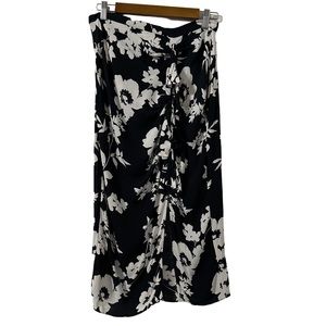 Olivaceous Women’s Black Tied Ruched Slit Floral‎ Midi Skirt Size L
